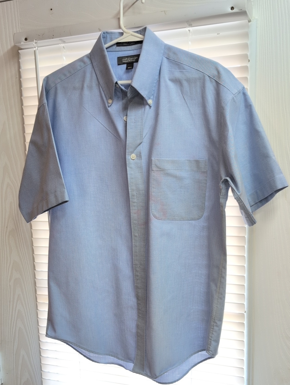 Stafford Men’s (15.5) Short-Sleeve Button-Down Shirt in Steel Blue